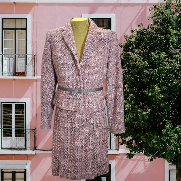 Alfani Dresses & Skirts - Y2K Preppy Vintage Alfani Pink Tweed Skirt Suit Set Size 4P Jacket & 6P Skirt